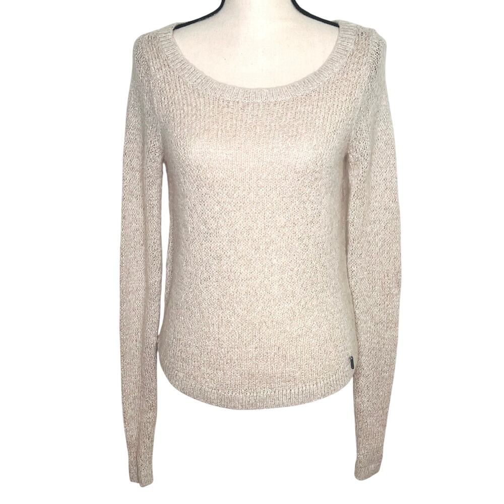 Abercrombie & Fitch Cream Gold Knit Sweater L Metallic Pullover Wool Blend